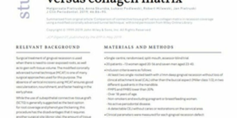 Study evaluates pros and cons of connective tissue graft versus collagen matrix for recession coverage