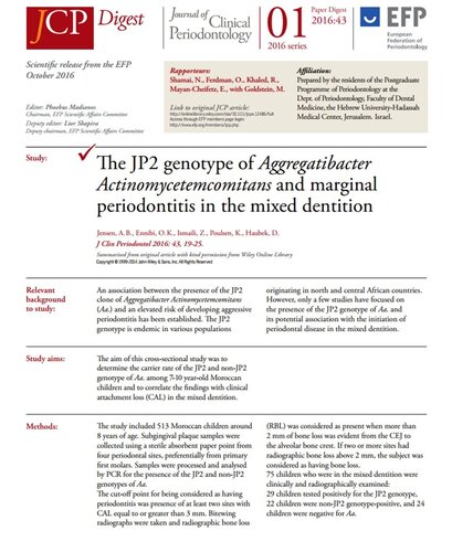 New series of JCP Digest begins with study of Aa. JP2 clone and risk of periodontitis in Moroccan children