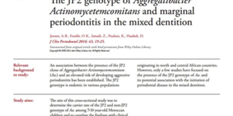 New series of JCP Digest begins with study of Aa. JP2 clone and risk of periodontitis in Moroccan children