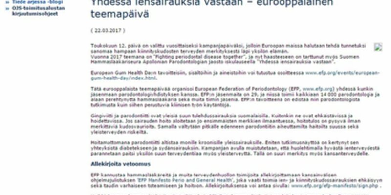 Finland: press articles and emphasis on EFP Manifesto