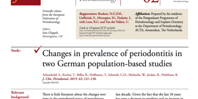 JCP Digest 02: German study shows prevalence of periodontitis is still high and suggests extensive need for treatment
