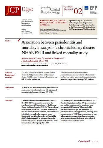 Periodontitis in patients with chronic kidney disease ‘is associated with higher mortality risk’