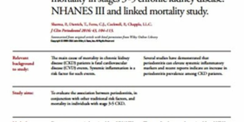 Periodontitis in patients with chronic kidney disease ‘is associated with higher mortality risk’