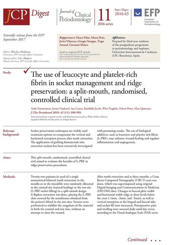 L-PRF as a socket-filling material for ridge preservation is beneficial – JCP Digest