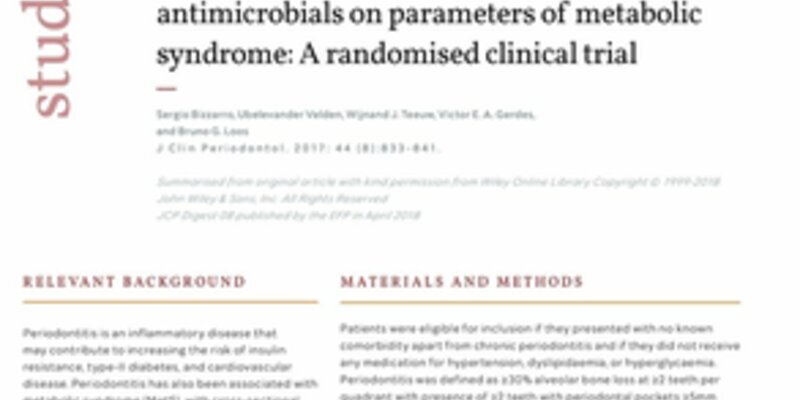 JCP Digest: Periodontal therapy – with or without adjunctive systemic antimicrobials – can have positive effect on metabolic status