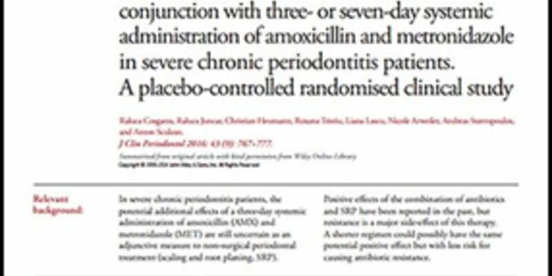 Treating severe chronic periodontitis with short (three-day) antibiotics regimen may be more effective than non-surgical therapy alone – JCP Digest