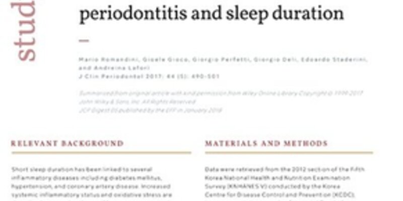 JCP Digest: Study shows association between periodontitis and sleep duration