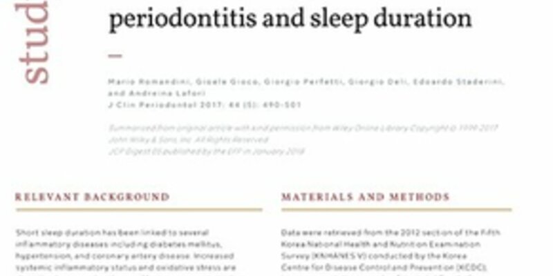 JCP Digest: Study shows association between periodontitis and sleep duration