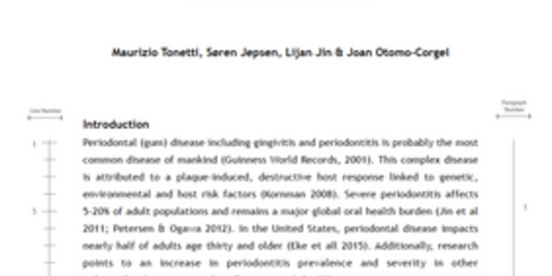 Comments are invited on green paper which calls for global action on prevention, diagnosis, and treatment of periodontal diseases