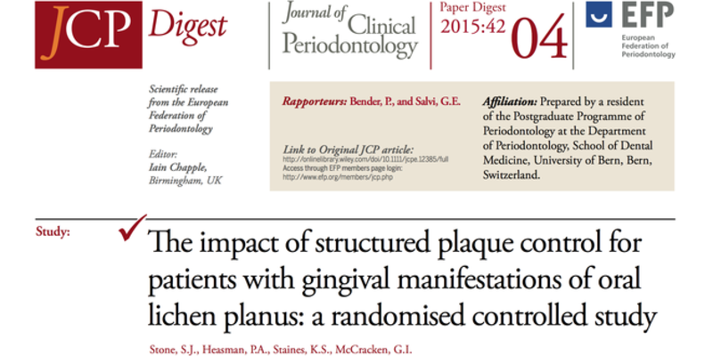 JCP Digest 04 shows that structured plaque-control intervention can help patients with gingival lichen planus