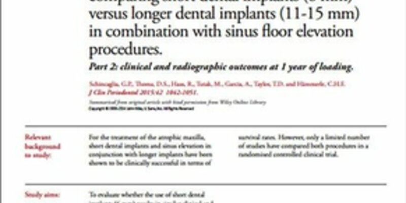 Study shows that short dental implants produce similar results to long implants with sinus grafting